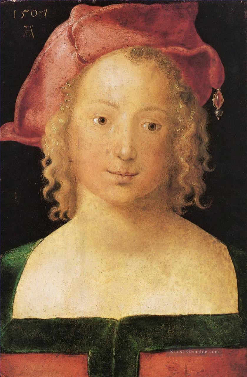 Gesicht ein junges Mädchen mit rotem Barett Albrecht Dürer Ölgemälde